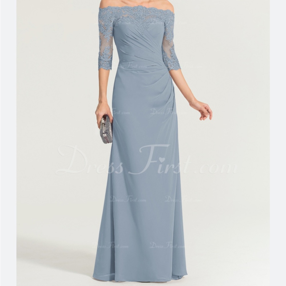 JJ’s House Off Shoulder Mother-Of-The Bride/Groom Formal Dress Dusty Blue 14